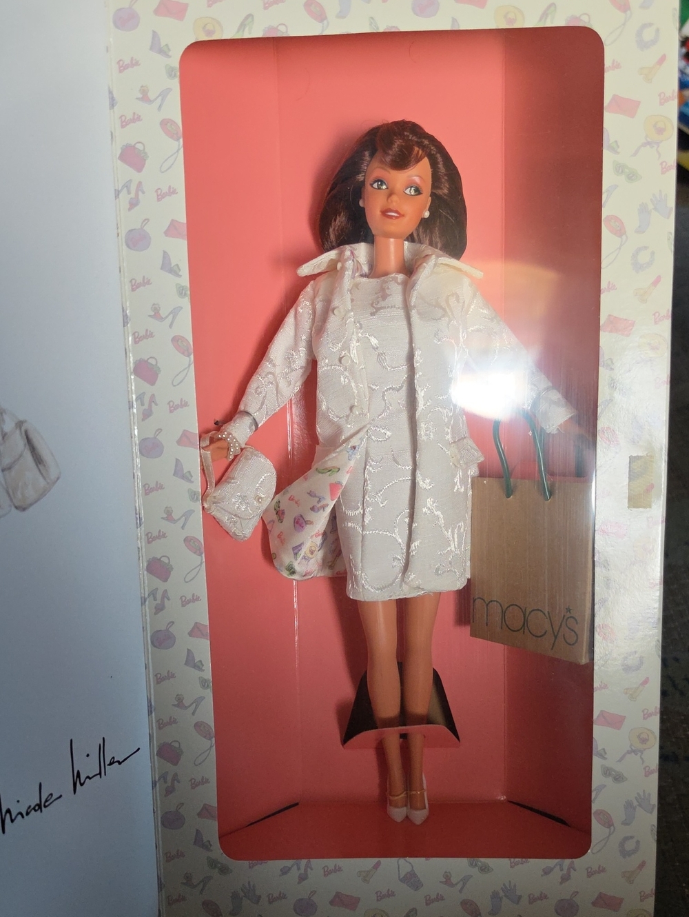 Barbie White Embroidered Coat and Dress with Pink Lined Purse